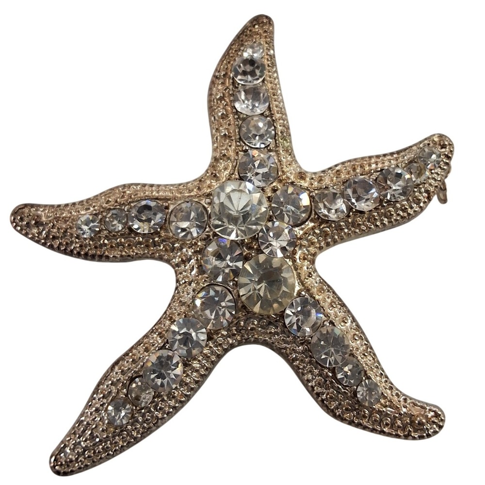 Swarovski Vintage Starfish Brooch Pendant Gold Tone Crystal Nautical Pin 2.25"